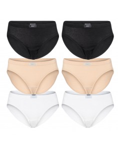Racky Dames Highleg Slip 6Pack Zwart Wit Huidskleur