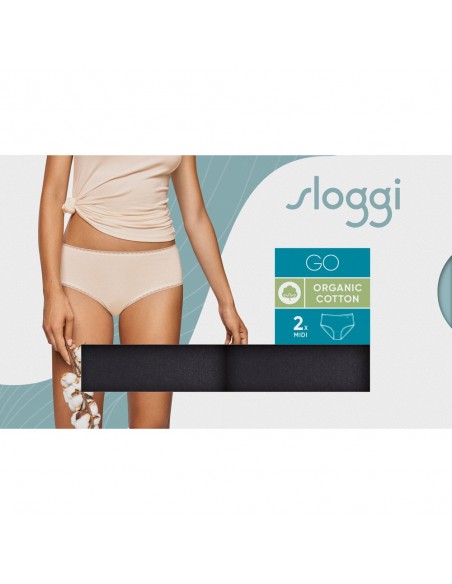 Sloggi Dames GO Organic Midi C2P Zwart 2pack
