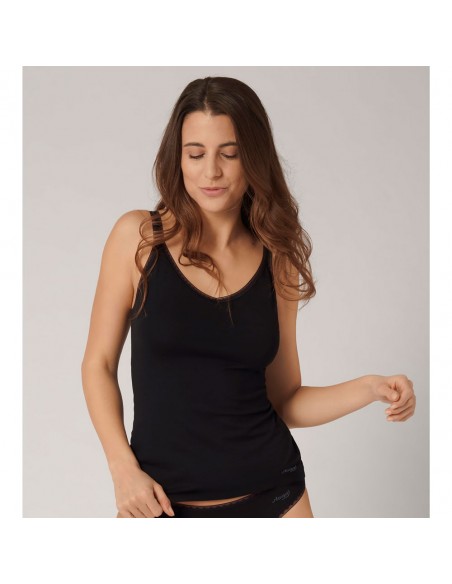 Sloggi Dames GO Organic Spaghetti Top 01 C2P Zwart 2pack