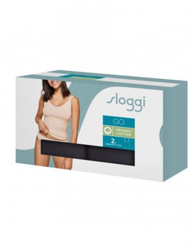 Sloggi Dames GO Organic Spaghetti Top 01 C2P Zwart 2pack