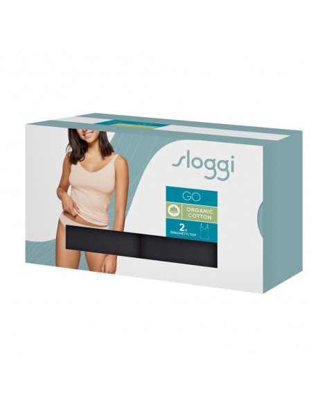 Sloggi Dames GO Organic Spaghetti Top 01 C2P Zwart 2pack