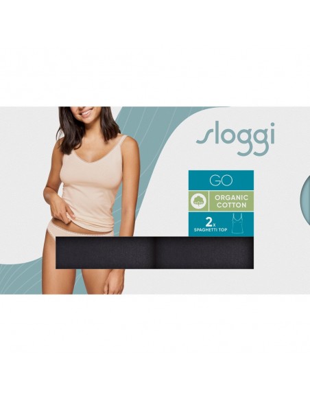 Sloggi Dames GO Organic Spaghetti Top 01 C2P Zwart 2pack