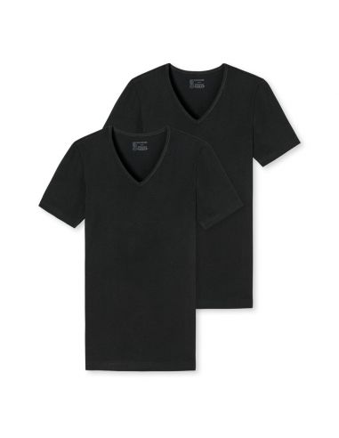 Schiesser V-Shirt 95/5 Organic 2Pack Zwart